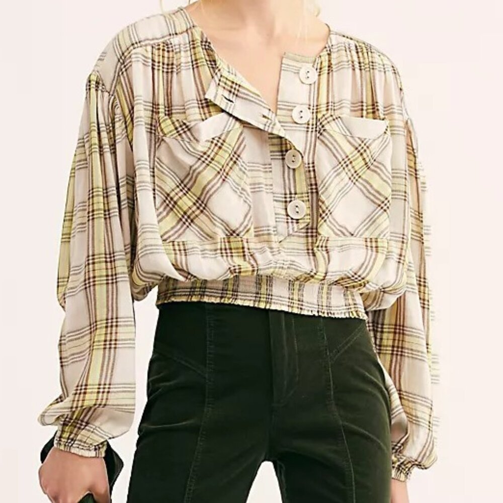 Free People It's The Good Life Plaid Cropped Top Size Small 👚Host Pick👚